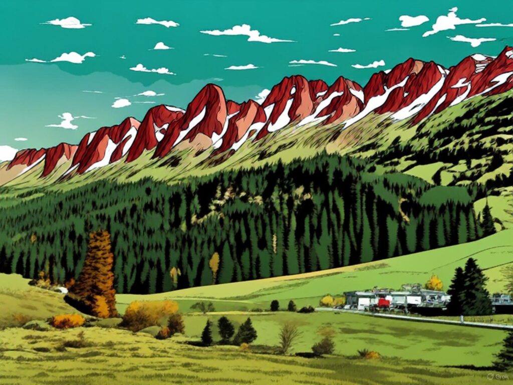 Eine Berglandschaft in der Schweiz in einer Comic Version